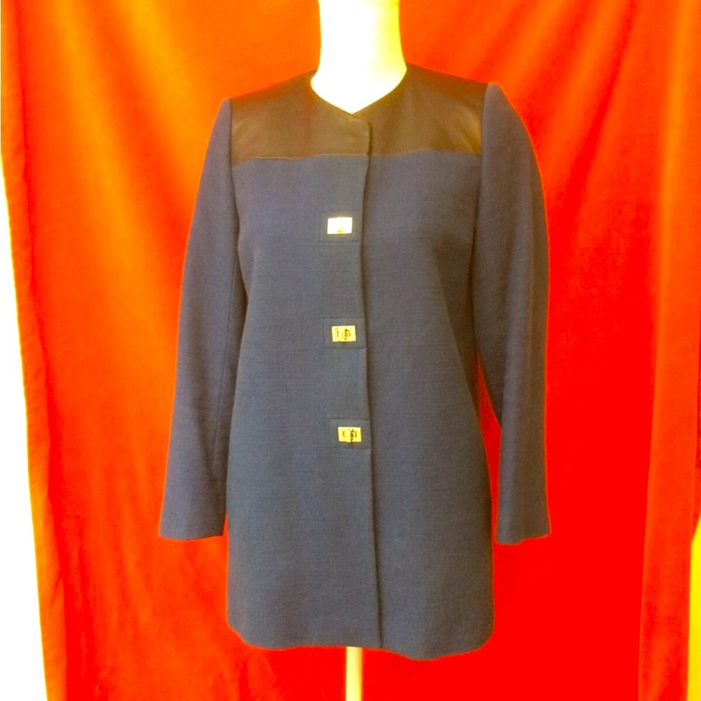 Sandro leather trim car coat blue size 36